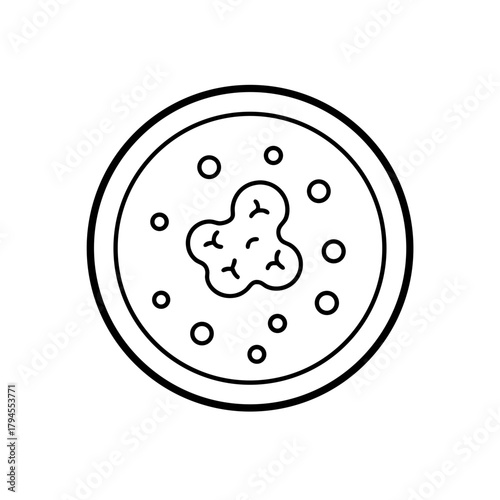 Outline of a petri dish with cells and organisms on transparent background silhouette