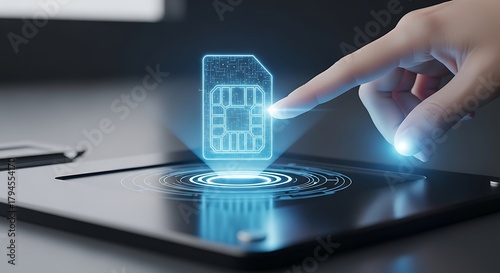 Modern technology meets convenience with a luminous SIM card interface on a sleek tablet, offering seamless connectivity and digital solutions today