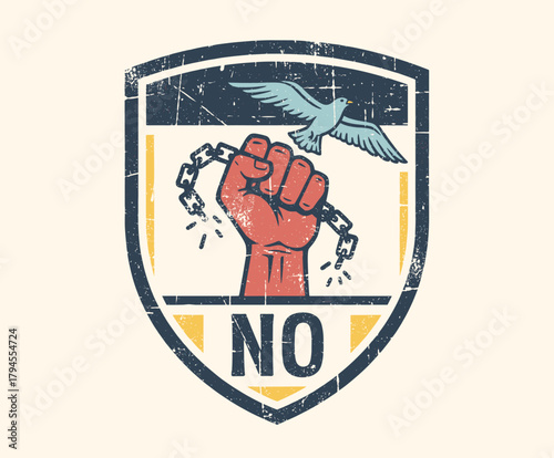 Vintage Freedom Patch.Retro Resistance Badge.Fist Breaking Chains Emblem.Grunge Protest Graphic.Peace and Liberty Label