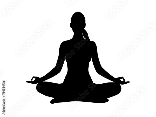 Yoga silhouette. Meditating woman in lotus position. Vector illustration.

