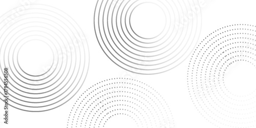 Modern white background with black circle rings. Digital future technology concept art simple modern