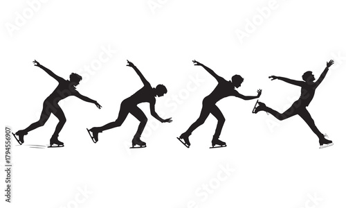Dynamic silhouettes of figure skaters performing various poses
