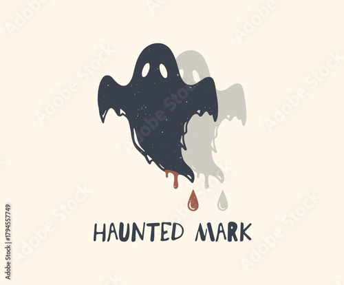 Spooky Ghost Mascot Design.Vintage Haunted Mark Logo.Dripping Phantom Emblem.Retro Halloween Ghost Icon.Creepy Spirit Badge Vector
