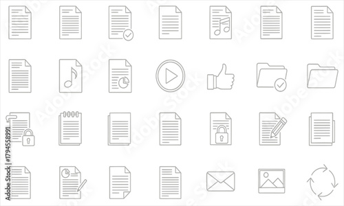 Collection of Minimalist Line Art Document and Folder Icons for Digital Interface Design – Essential Vector Set for Web and App Development
