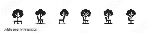 Tree and Beach chair silhouette icon, tree and bench flat vector icon for apps and websites, vector illustration EPS 10