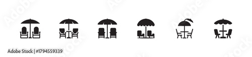 Tree and Beach chair silhouette icon, tree and bench flat vector icon for apps and websites, vector illustration EPS 10