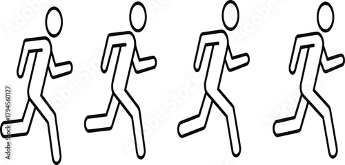 PrintRunning stick figure icons, black silhouette, motion graphic, athletic pose, vector clipart, isolated design, sports theme, active movement, UI symbol