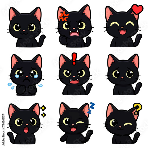 A set of cute anime cats illustrations doing different activities with different expressions.Stickers or badges. Bombay