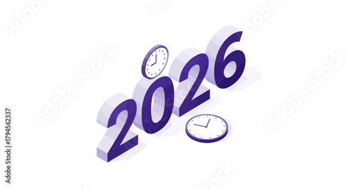 Exciting countdown to 2026 with isometric clocks, envision future success and strategic planning for the year ahead, perfect for business goals