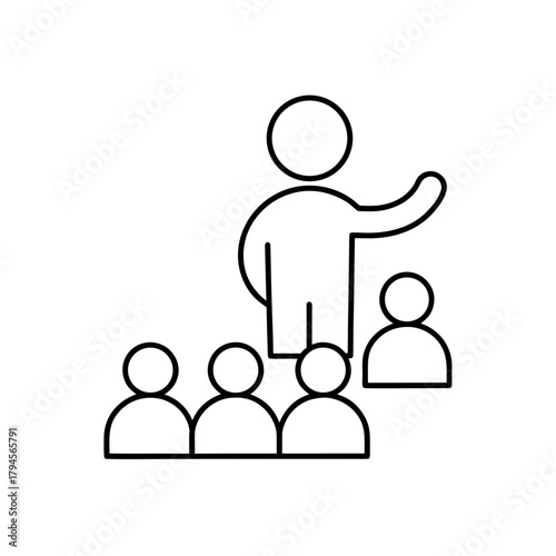 Person presenting to a group of people in outline on transparent background silhouette