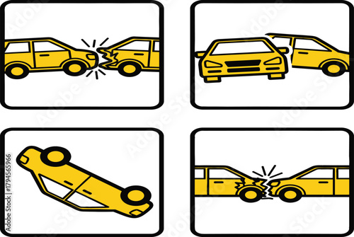 Car Accident Collision Scenario Icon Set Minimalist Vector