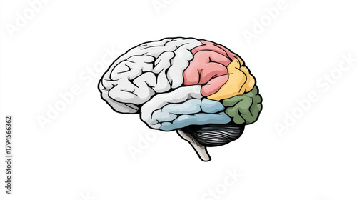 Colorful Cartoon Illustration of Human Brain in Unique Style