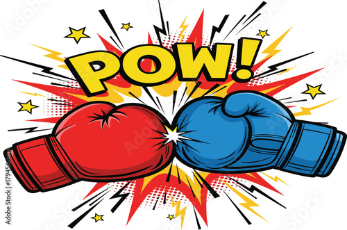 Comic Style Boxing Gloves Punch Impact POW! Vector Illustration
