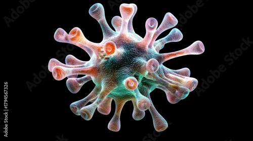 Vibrant Microbe Cluster with Warm Green Colors and Glowing Detail