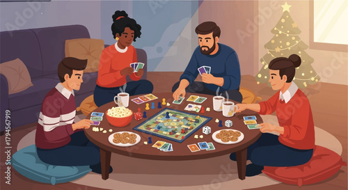 Diverse Couple Playing Board Game Together at Home During a Cozy Evening