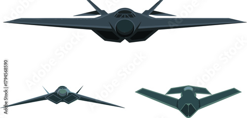 Futuristic Stealth Aircraft Front and Top View Vector Set