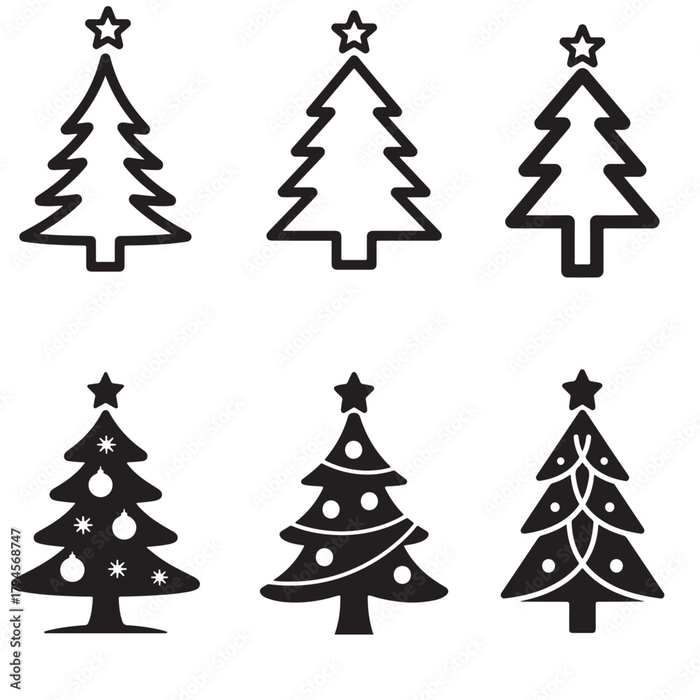 Obraz premium Christmas tree Outline Drawing Vector In Simple Minimal Line Art