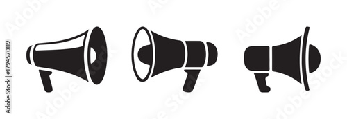Megaphone icon set, advertising and marketing icon, electric megaphone with sound, vector illustration EPS 10.