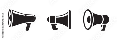 Megaphone icon set, advertising and marketing icon, electric megaphone with sound, vector illustration EPS 10.