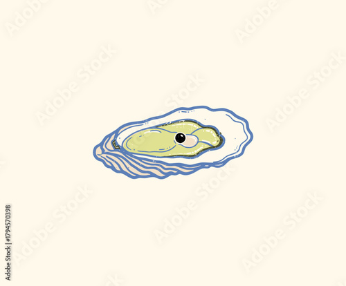 Minimalist Oyster Illustration.Seafood Shellfish Vector Art.Fresh Ocean Pearl Doodle.Retro Style Mollusk Icon.Hand Drawn Seafood Graphic