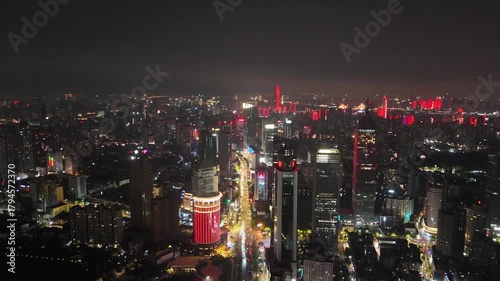 Wallpaper Mural Wuhan Cityscape at Night - Aerial View with Neon Lights Torontodigital.ca