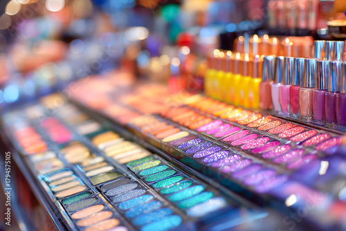 Colorful display of makeup products in a retail store for beauty enthusiasts Generative AI