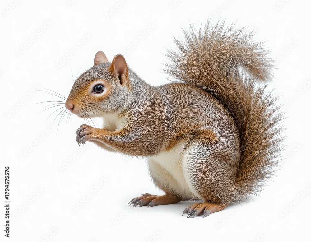 Obraz premium Squirrel's Glance: A captivating portrait of a squirrel, frozen in a moment of curiosity, with its intelligent eyes and fluffy tail, stands out.
