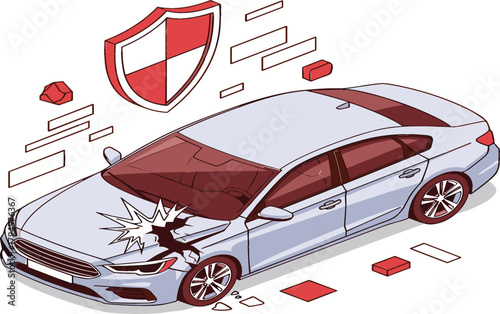 Isometric Car Accident Vehicle Insurance Claim Protection Vector