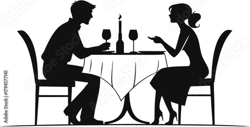 Minimalist Black Silhouette Couple at Romantic Dinner  