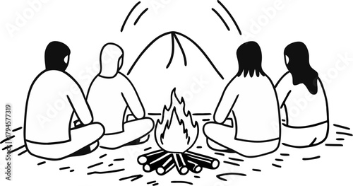 Minimalist Black Silhouette Friends Watching Movie  