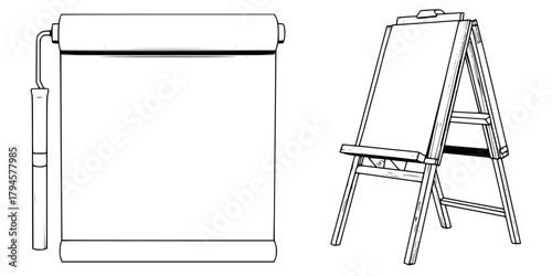 Artistic Easel Paint Roller: Basic Painting Kit | Clean, isolated vector art for creative projects.