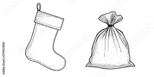 Holiday cheer: classic Christmas stocking bag presents | Clean, isolated vector art for creative projects.