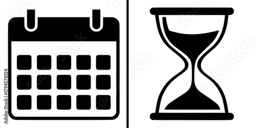 Timeless Tales Time: Calendar, Clock, Sand Hourglass | Clean, isolated vector art for creative projects.