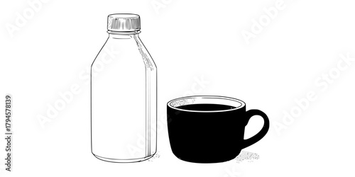classic black white illustration cozy winter scene eggnog coffee. | Clean, isolated vector art for creative projects.
