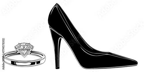 Elegant Silhouette High Heel Shoe Ring Cone Gray | Clean, isolated vector art for creative projects.