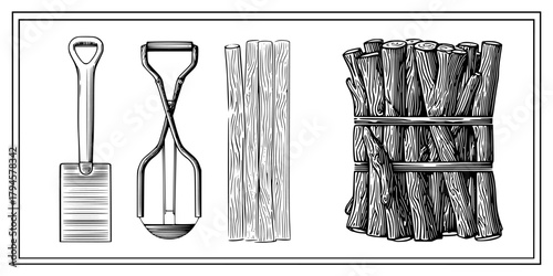 Elegant Vignette Stylized Fireplace Toolset | Clean, isolated vector art for creative projects.