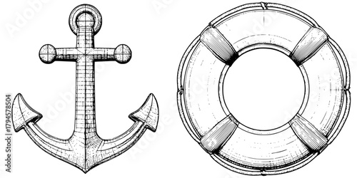 Marine Adventure: Compass Anchor Life's Journey | Clean, isolated vector art for creative projects.