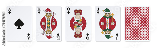 Christmas design of high playing cards of Spades. Casino clipart.	