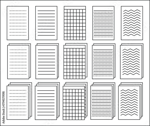 document files icon set in line, graph, dashed lines style. document icons vet vector, editable stroke