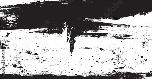 grunge Paint strokes element, Aged wall texture. Grainy messy overlay of empty, aging, scratched wall. Grunge rough dirty background. Vector Illustration. Black isolated on white background.eps10