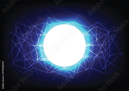 Abstract technology background ring sphere circle digital light illumination vector graphic design network communication telecoms internet neon blue light futuristic online connection polygon wireless