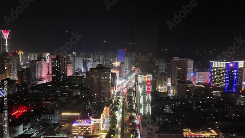 Wallpaper Mural Lanzhou Gansu Aerial Night View - Illuminated Downtown Skyline Torontodigital.ca