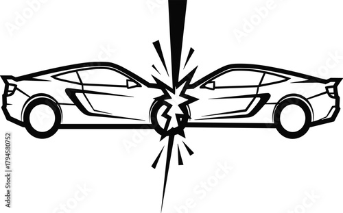 Modern Sports Car Crash Impact Split Black Line Art Vector