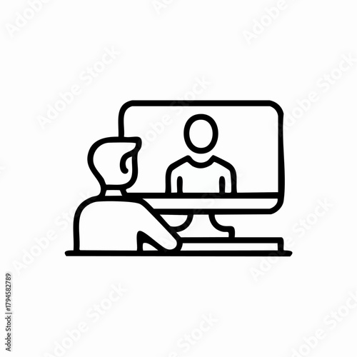 Remote Video Call Illustration: Person At Desk Engaged In Online Meeting On Computer Monitor