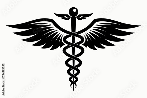 Caduceus medical symbol vector icon with snake wings and healthcare emblem
