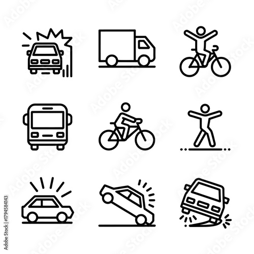 Accident and transportation icon set