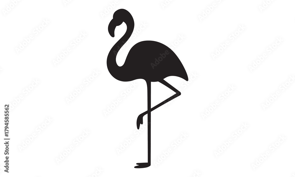 Fototapeta premium Tropical Flamingo Silhouette Icon Vector Standing Bird Wildlife Exotic Summer Style Symbol