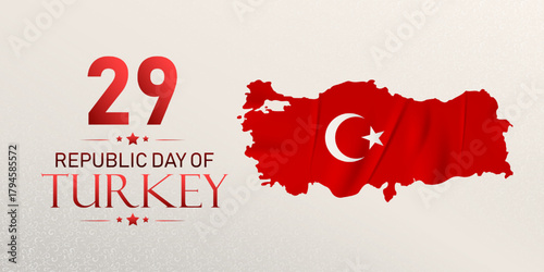 Vector illustration celebrating Turkey's Republic Day on October 29th, featuring the map and flag.