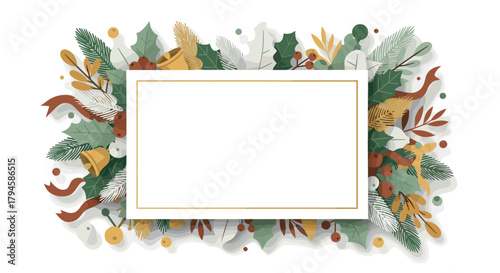 Winter holiday floral frame with blank space for festive greetings and decorations