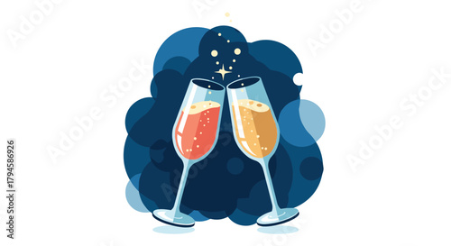 Elegant celebration with champagne glasses in modern vector art style